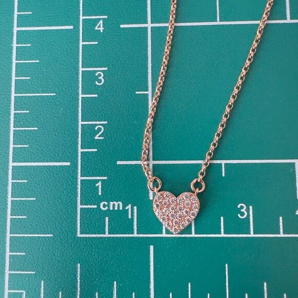 Kate Spade Signed CZ Pave Heart Mini Pendant Necklace in Rose Gold tone Metal - Picture 3 of 6
